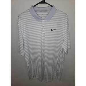 Nike Golf Polo Shirt Mens Extra Large Dri-Fit‎ Light Gray Stripe Swoosh Collared